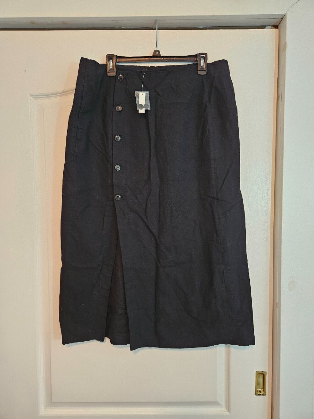 Wrap Midi Skirt 14 Black Linen-Cotton Blend NL829 - Picture 7 of 8
